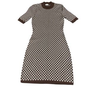 Abercrombie & Fitch Brown and White Checker Crew Sweater Dress Size S Retro Y2K